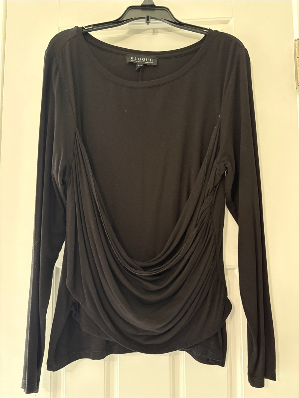 Eloquii Black Draped Front Long-Sleeve Top